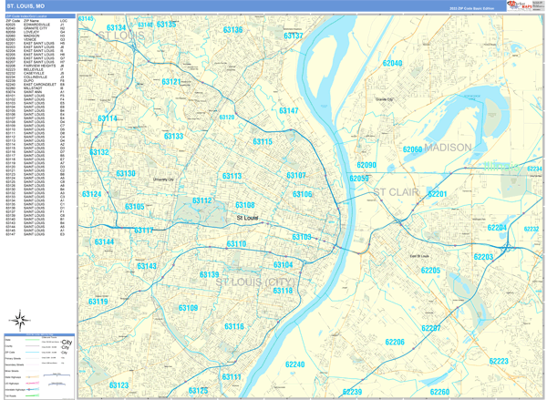 St. Louis City Wall Map Basic Style